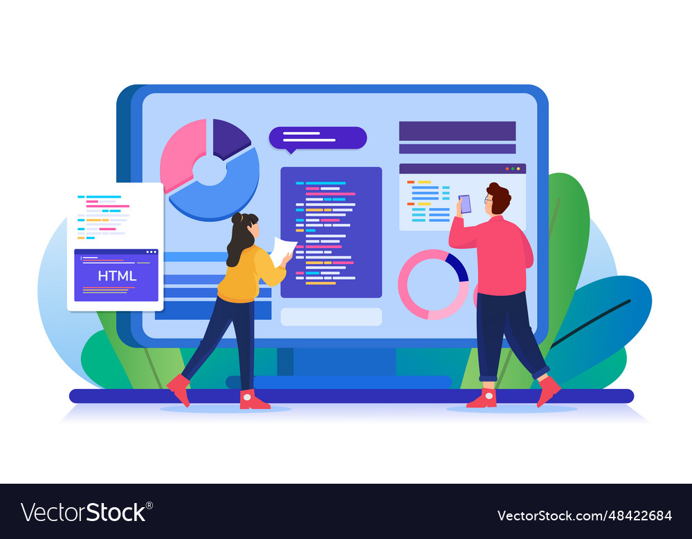 Man and woman are doing research together Vector Image