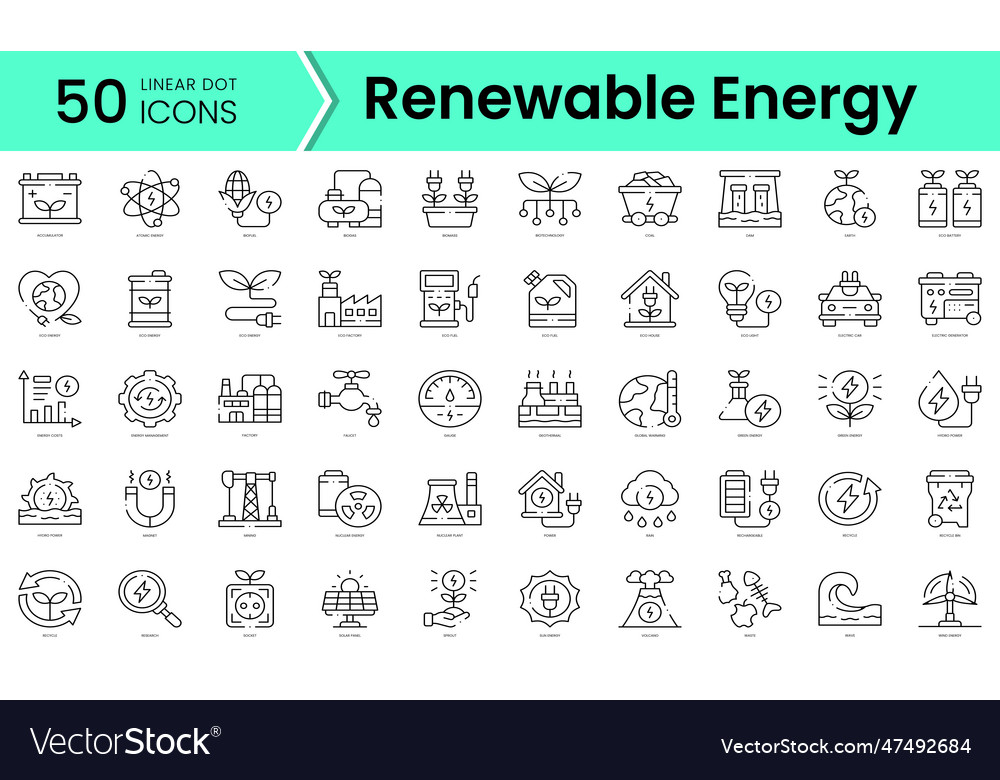 Set Of Renewable Energy Icons Line Art Style Vector Image