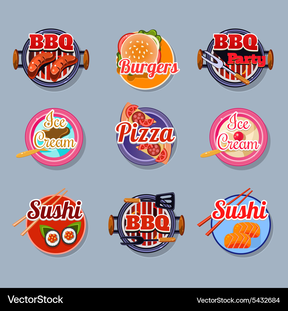 Set stickers of food Royalty Free Vector Image
