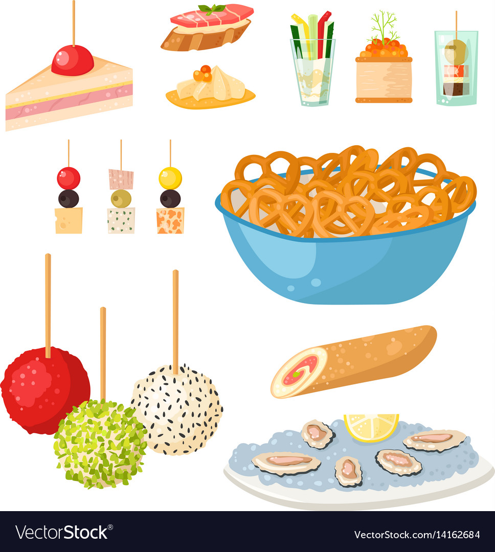 Various meat canape snacks appetizer fish and Vector Image