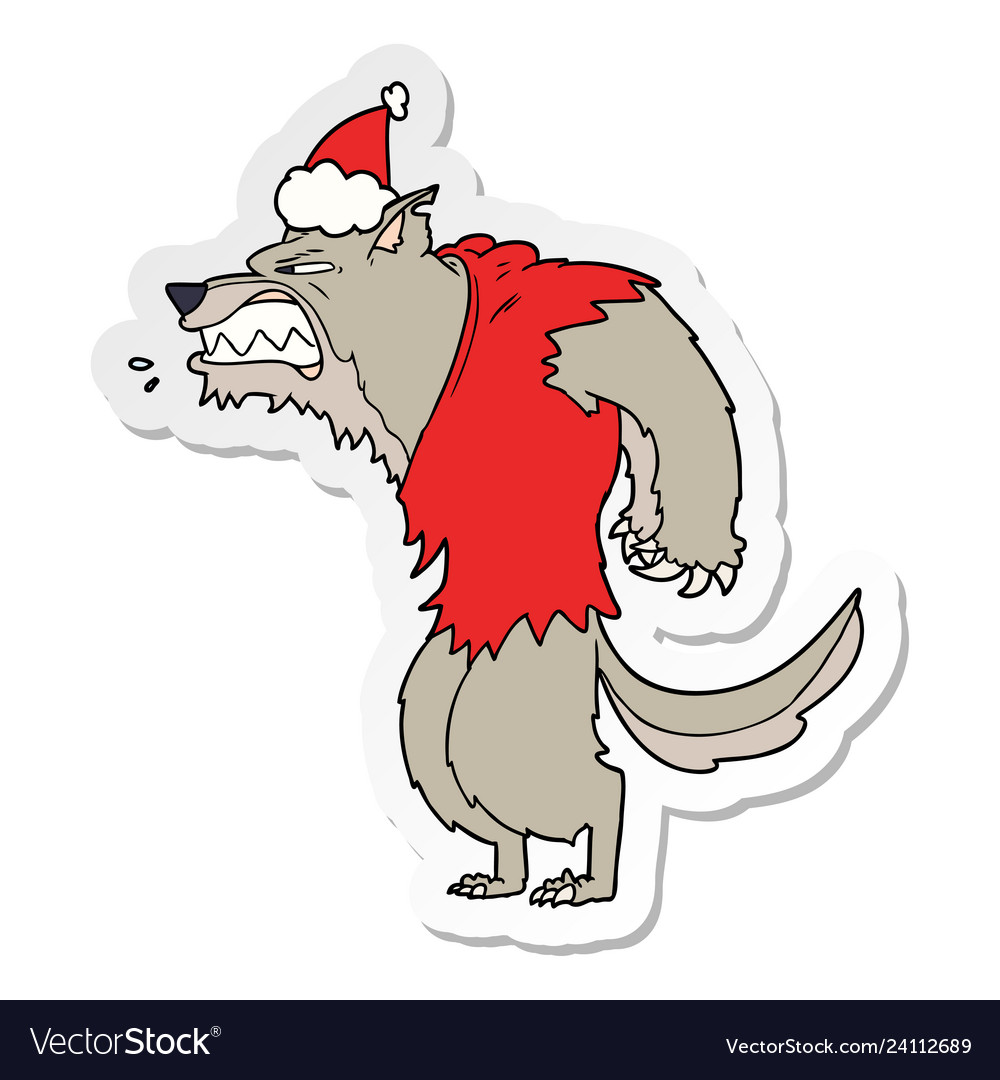 Angry Werwolf Aufkleber Cartoon eines tragenden Santa