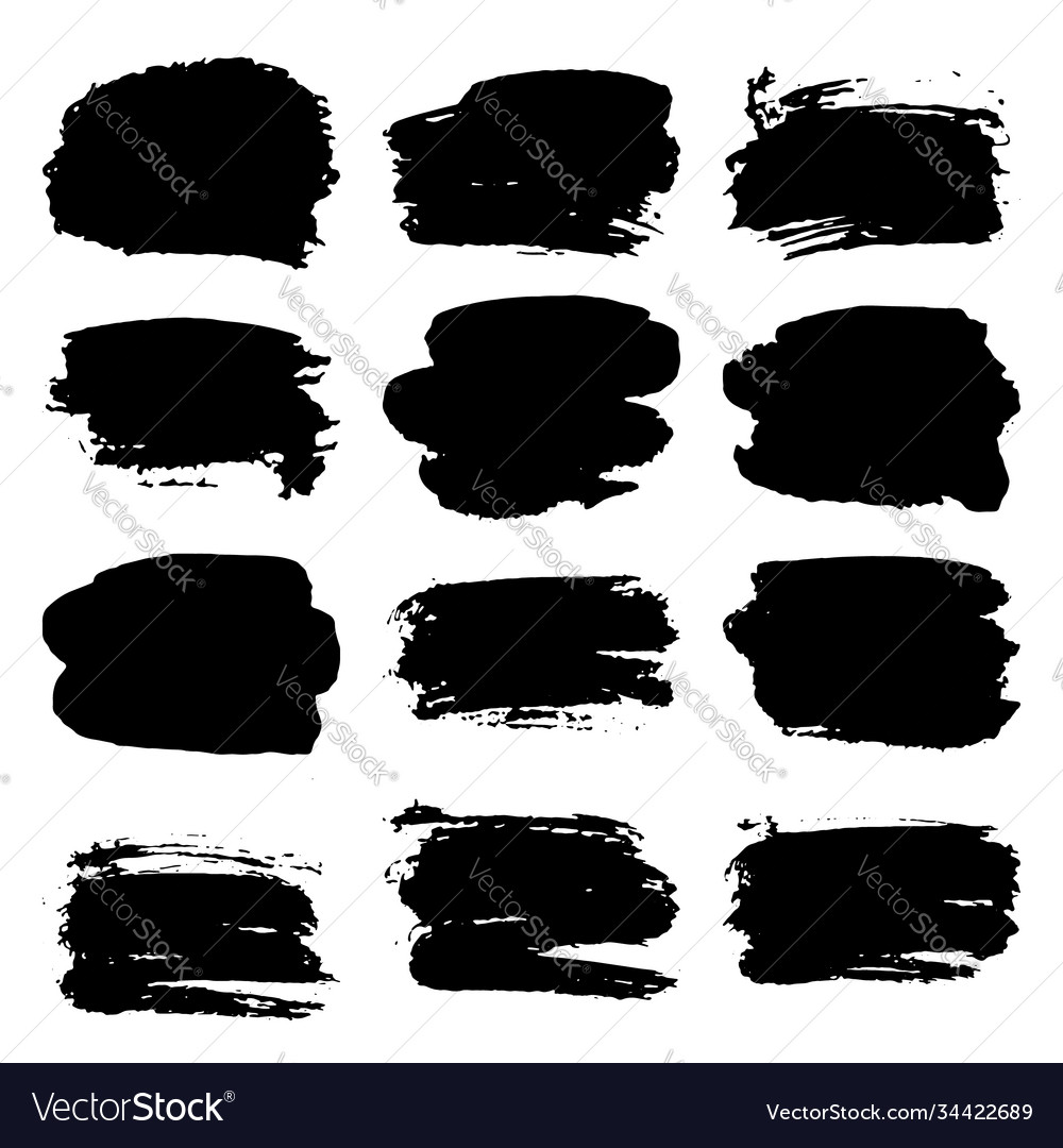 Collection black grunge paint strokes brush