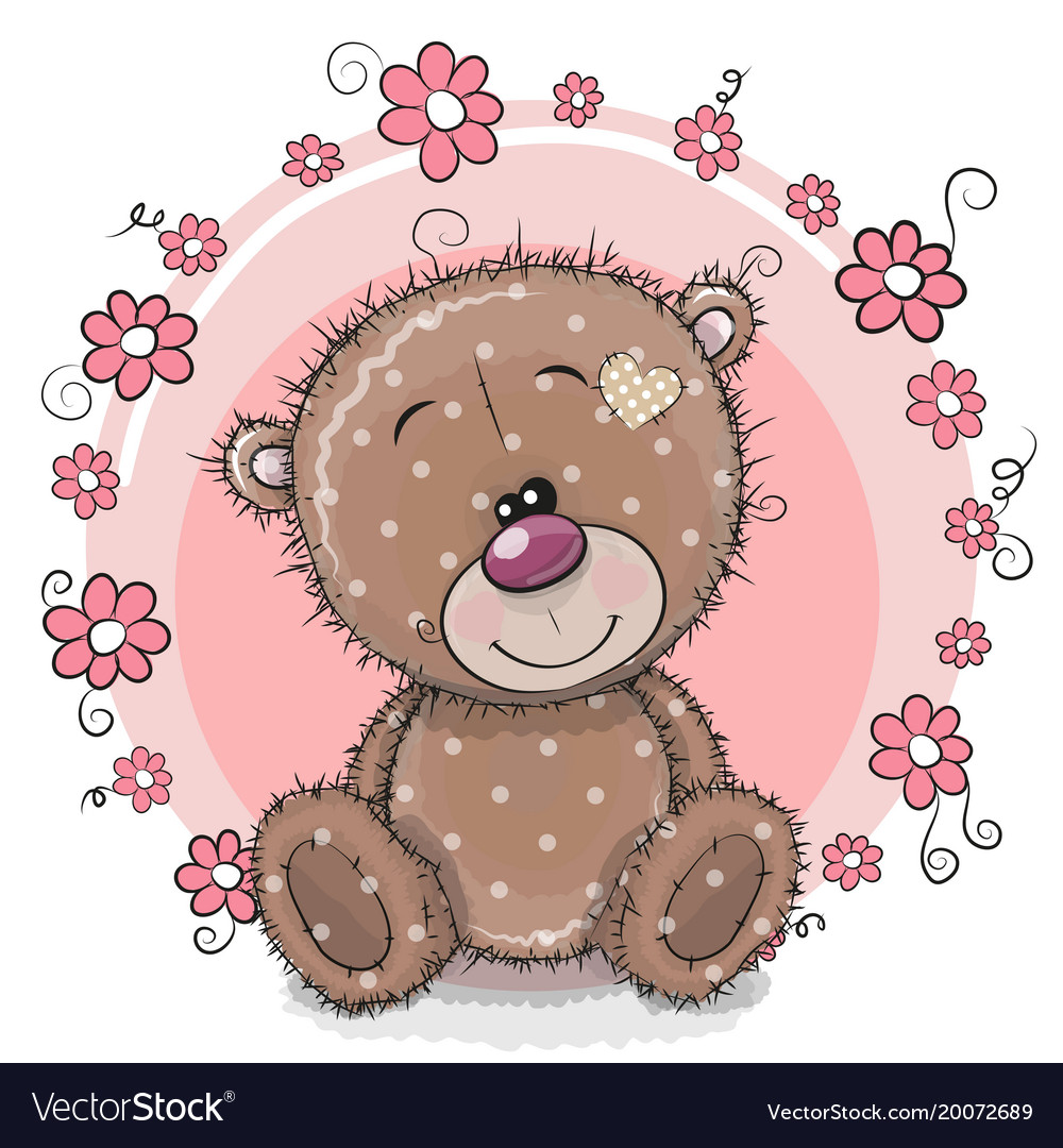 Greeting card bear with flowers Royalty Free Vector Image