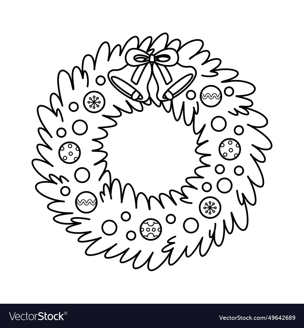 Outline christmas wreath for kids coloring page Vector Image