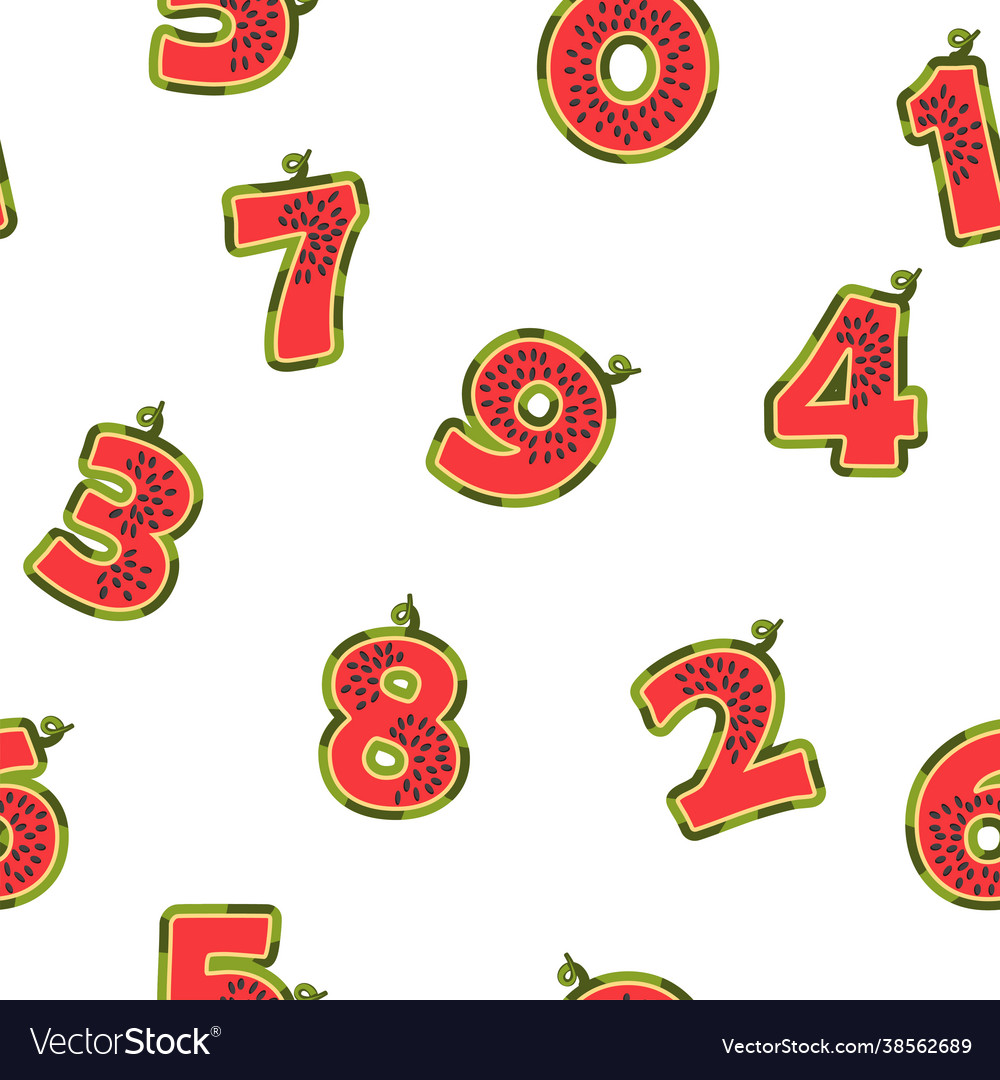 Seamless pattern with numbers watermelons texture