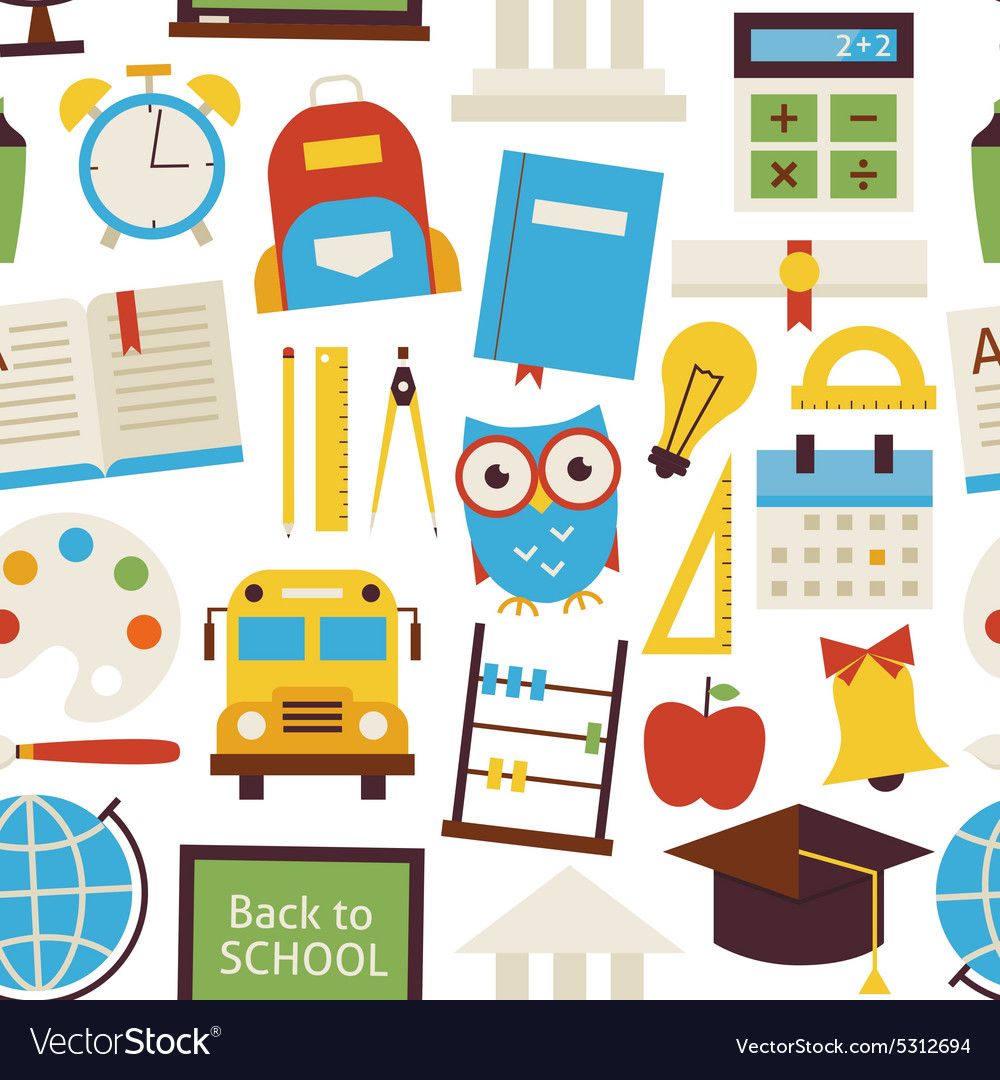 Flat seamless pattern back to school objects over Vector Image