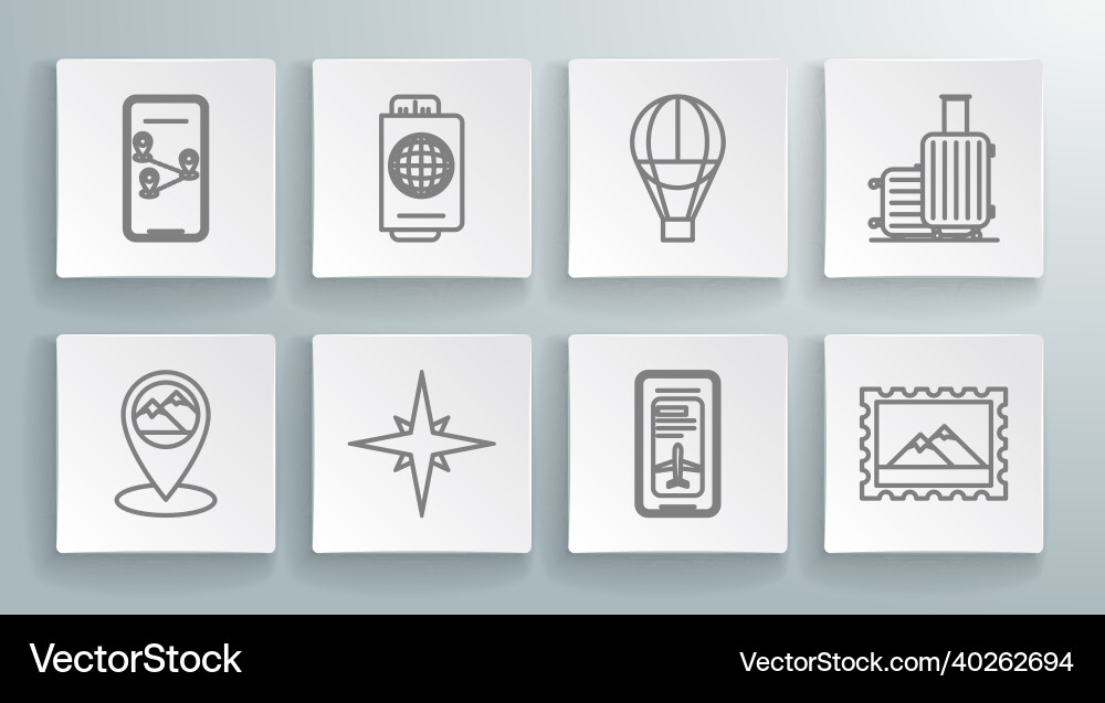 Set line map pointer with mountain smartphone Vector Image