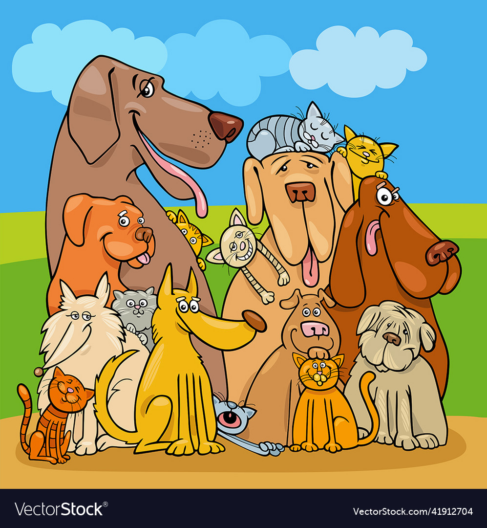 Cartoon dogs and cats funny characters group Vector Image