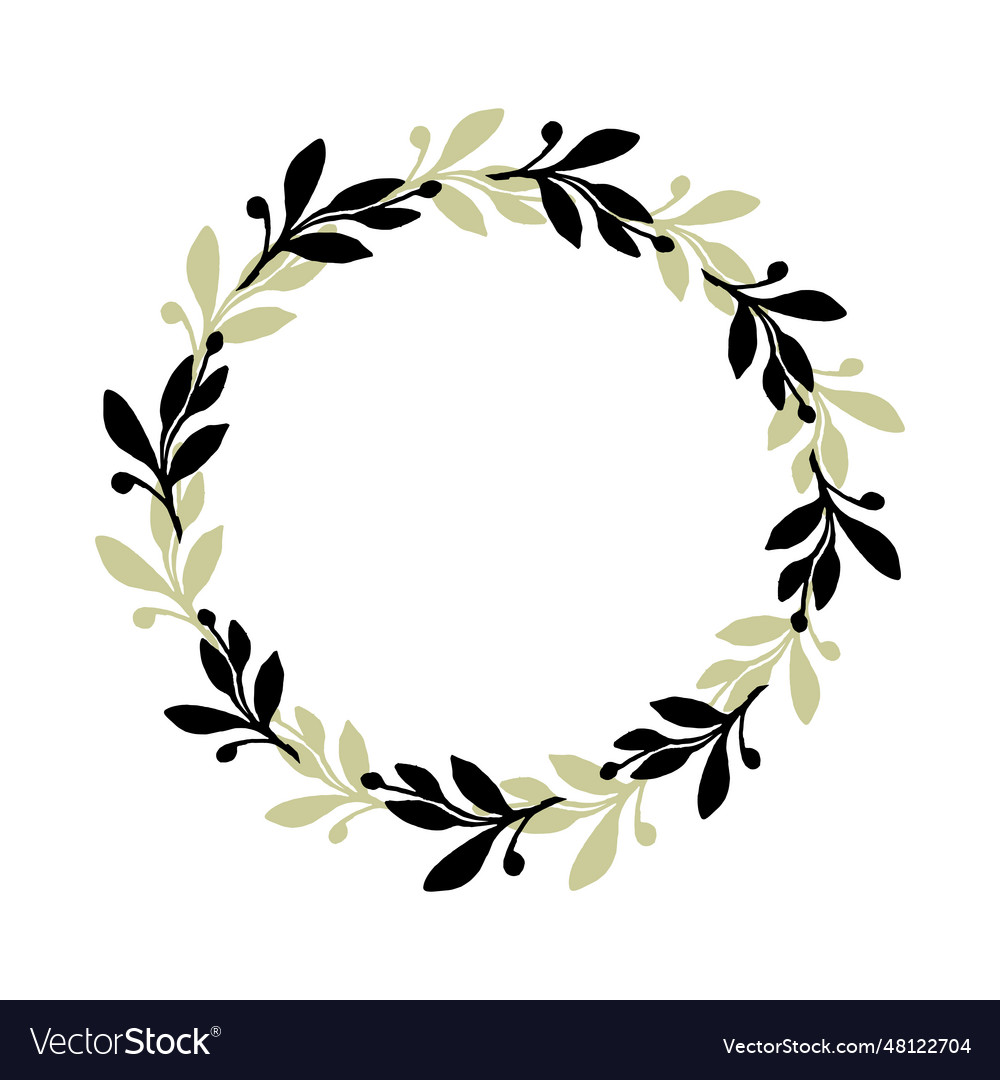 Floral branch hand drawn circle wreath