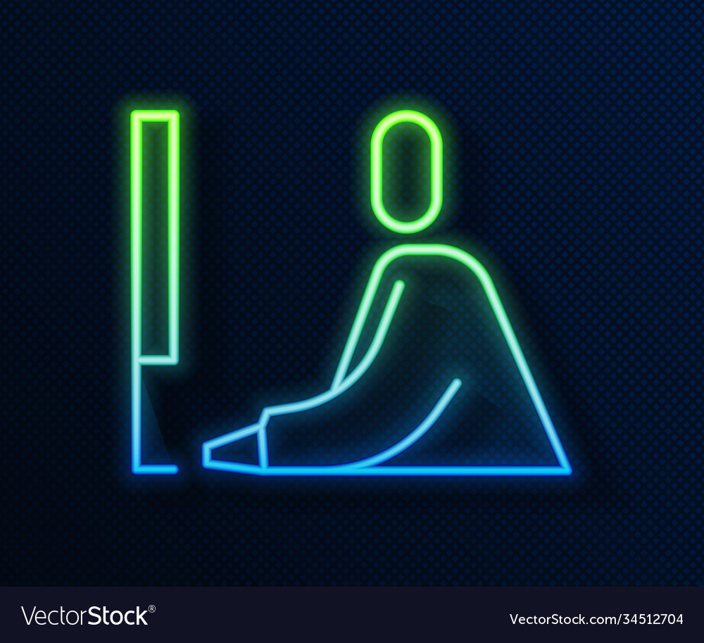 Glowing neon line student working at laptop icon