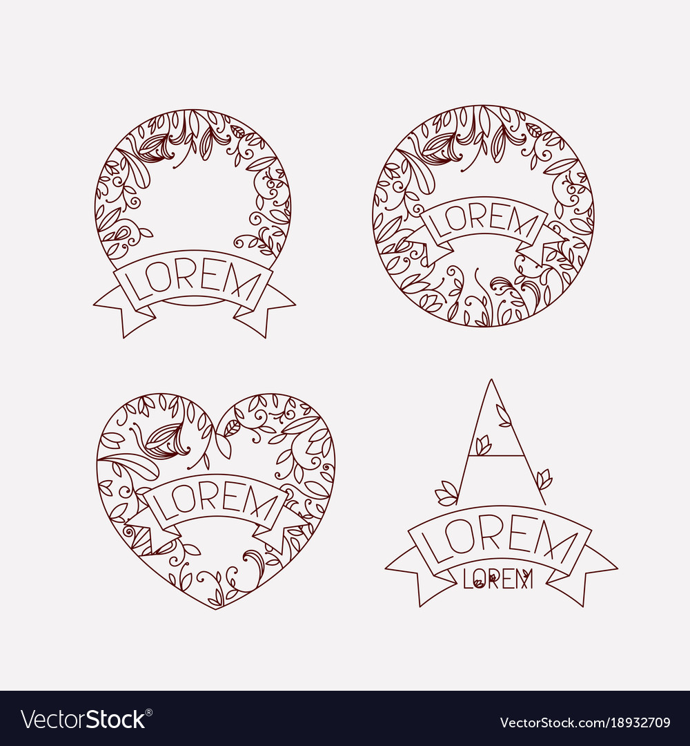 Abstract heart vintage banner icon set monochrome