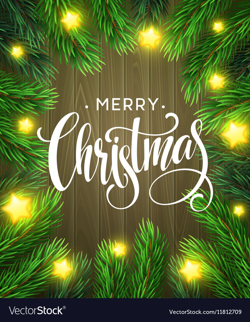 Christmas tree branches border with handwriting Vector Image