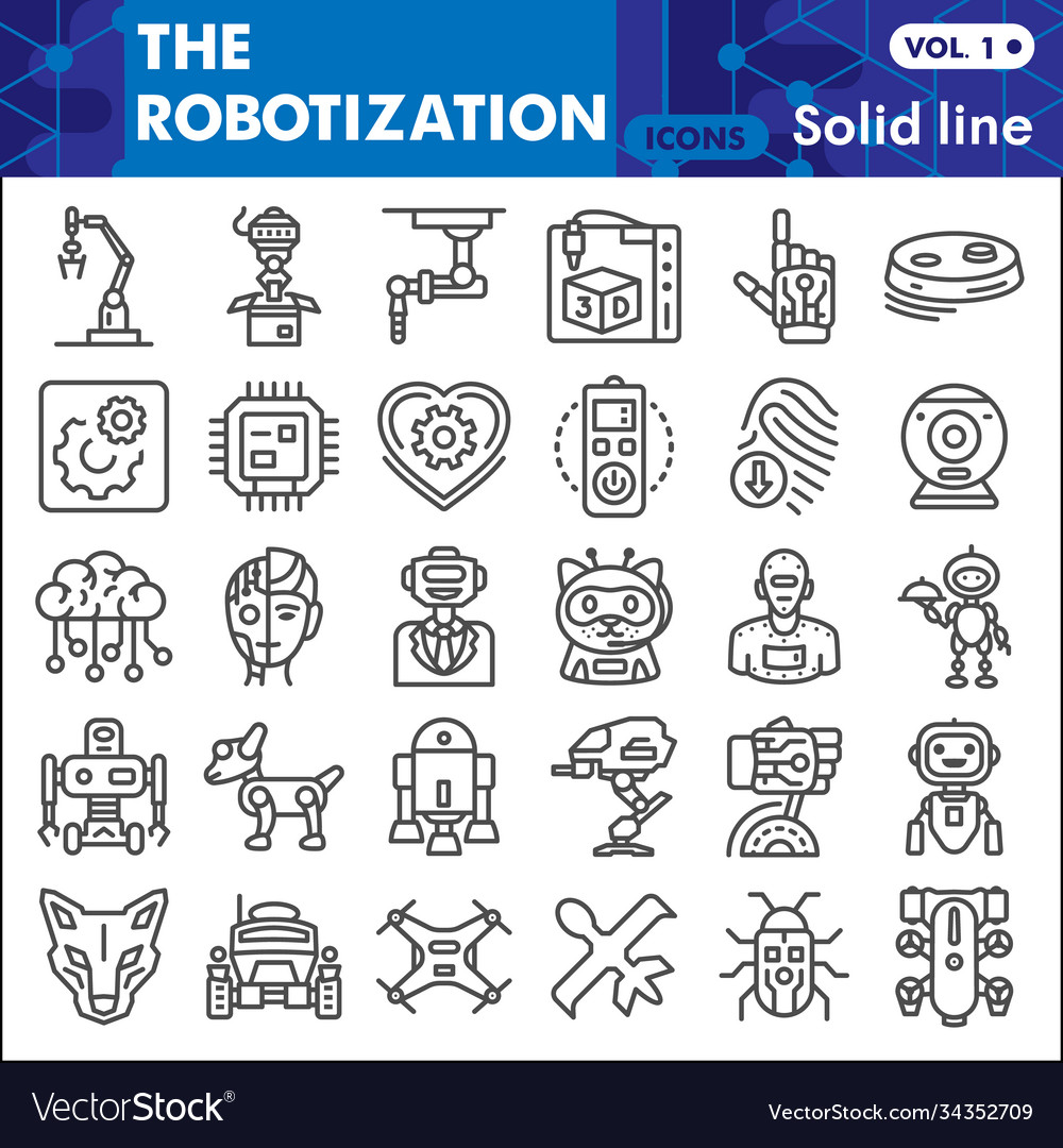Robotization line icon set robot symbols Vector Image