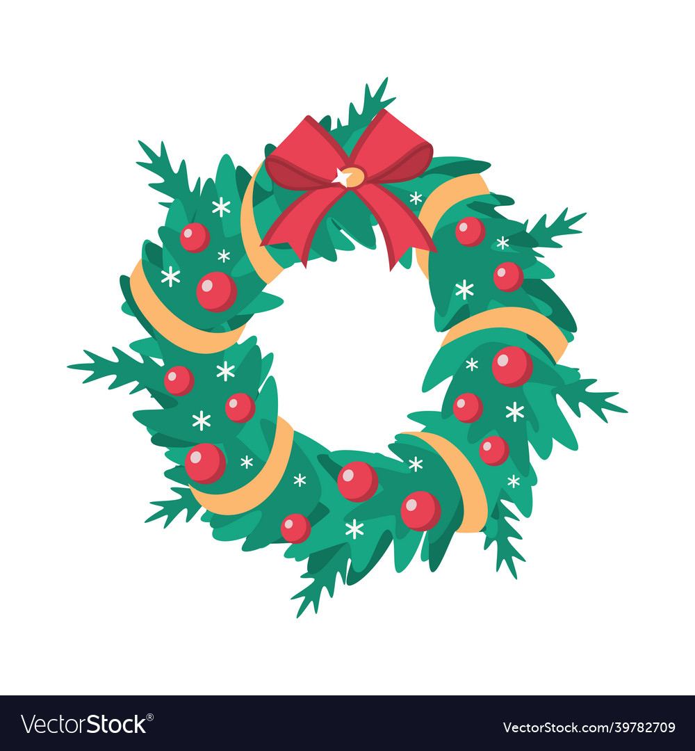 Traditional christmas wreath with balls and bow Vector Image