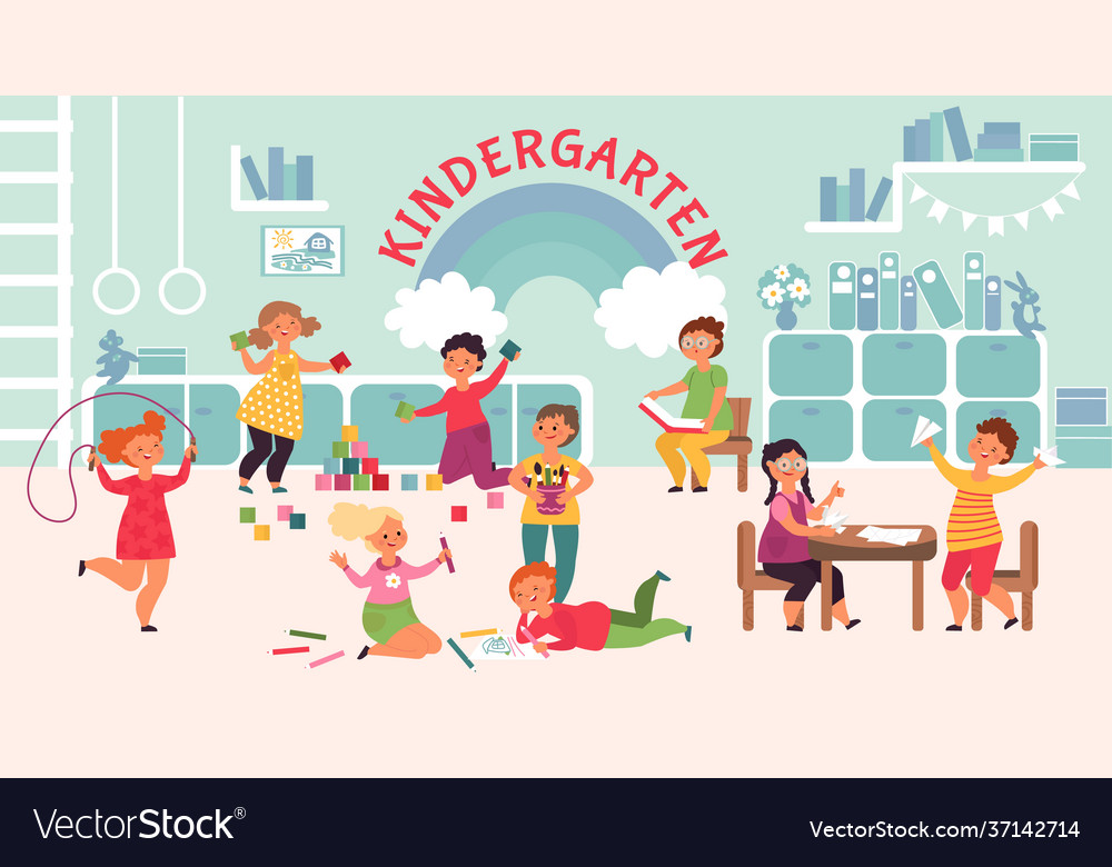 Fun kindergarten characters kids imagination Vector Image