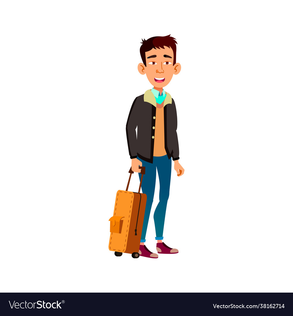 Young asian boy with luggage in airport cartoon Vector Image