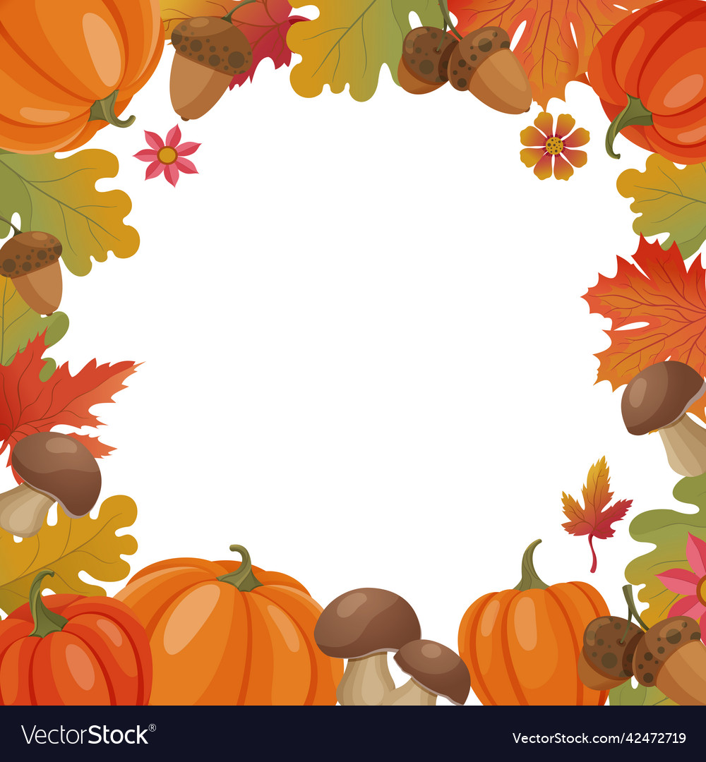 Autumnal frame with leaves pumpkins and acorns Vector Image