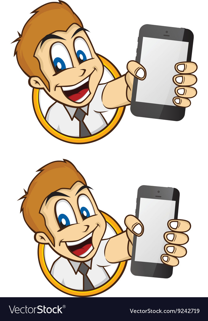 Happy Guy Smile Cartoon With Handphone Royalty Free Vector