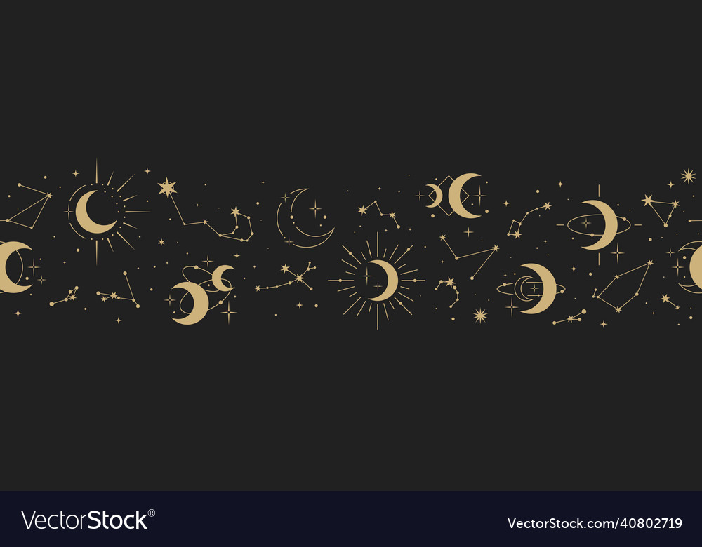 Magic seamless border with constellations vector image Magic seamless border with constellations