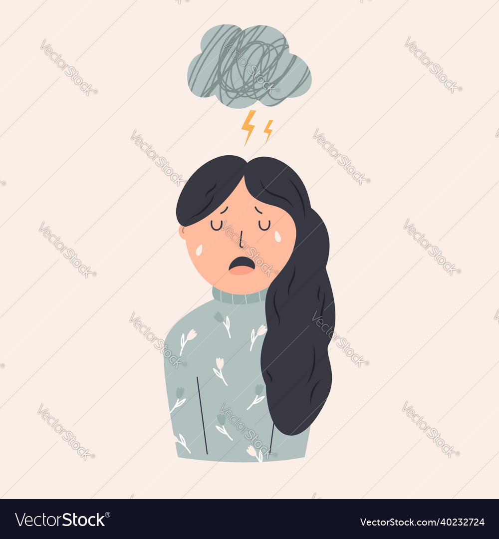 A depressed crying girl and cloud Royalty Free Vector Image