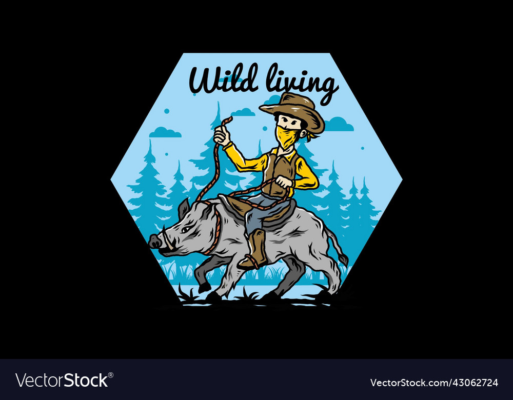 Man riding a wild boar Royalty Free Vector Image