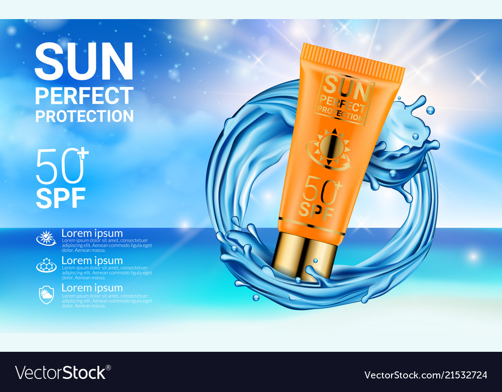 Realistic sunscreen cosmetics in orange plastic Vector Image