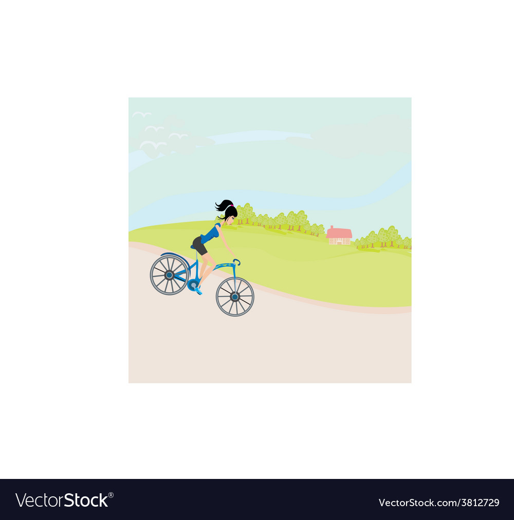 Happy driving bike with cute girl Royalty Free Vector Image