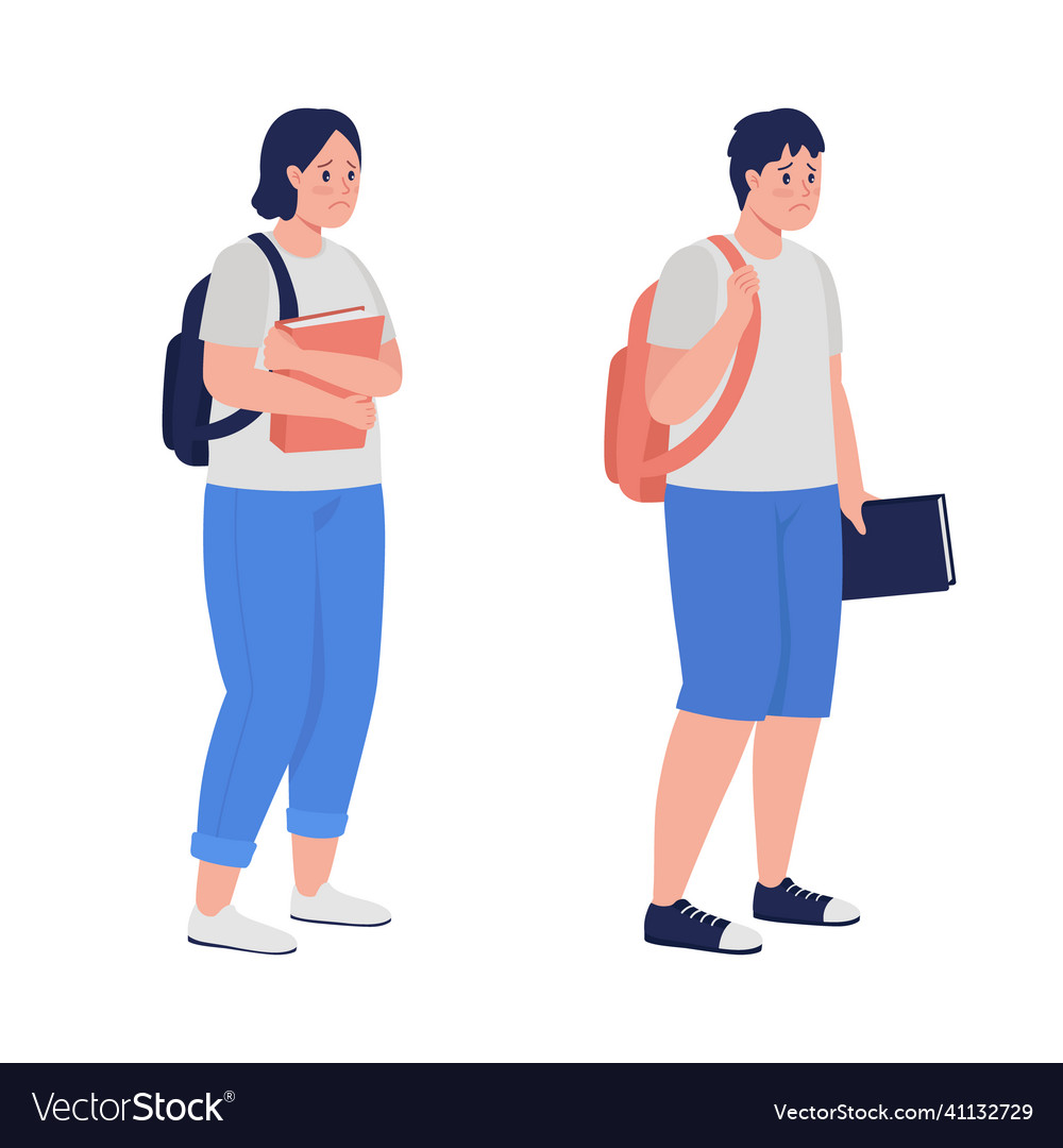 Upset teenage students semi flat color character