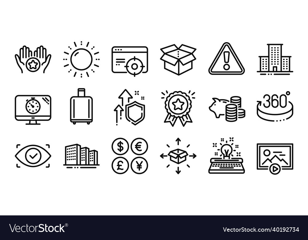 Seo Timer 360 Grad und offene Box Line Icons Set