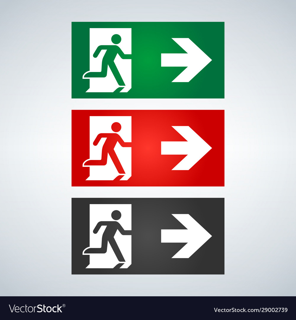 Fire emergency icons signs evacuations Royalty Free Vector