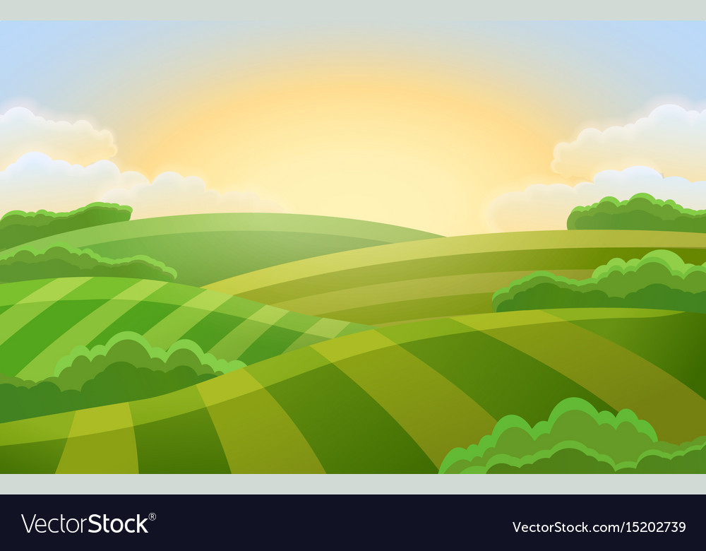 Rural landscape with green fields Royalty Free Vector Image