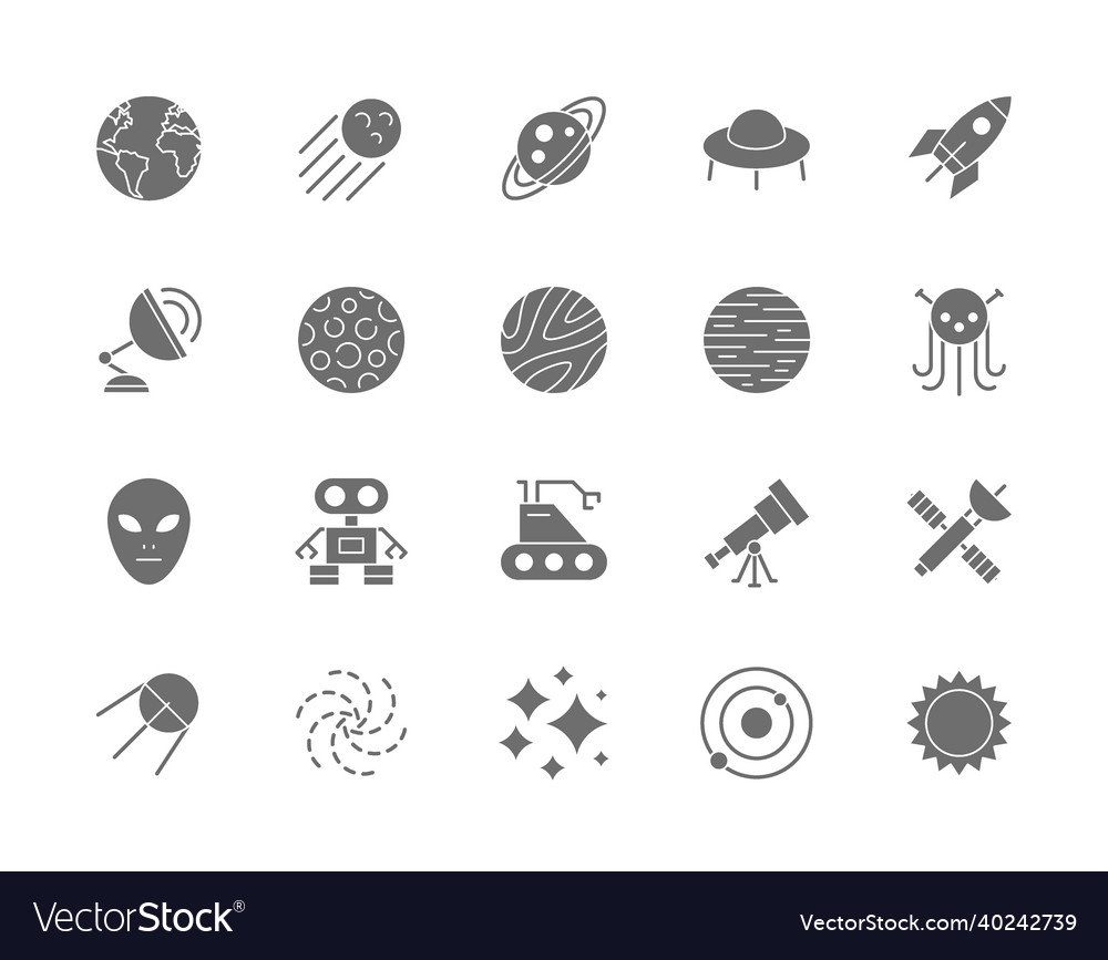 Set of space grey icons sun solar system galaxy vector image Set of space grey icons sun solar system galaxy