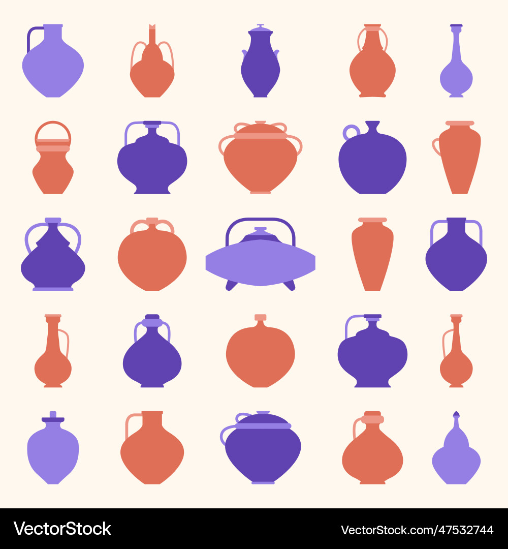 Flat set pottery various Royalty Free Vector Image