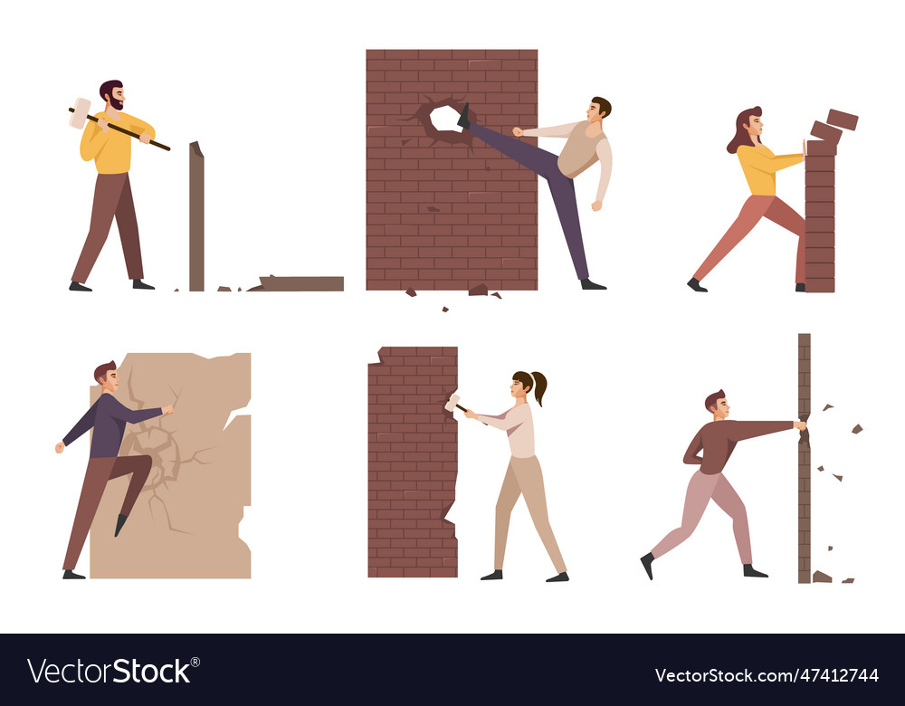 People destroying walls Royalty Free Vector Image