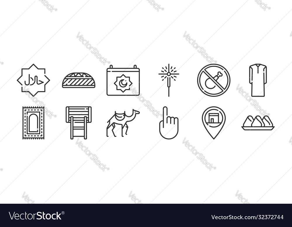 Set 12 thin outline icons such as samsa