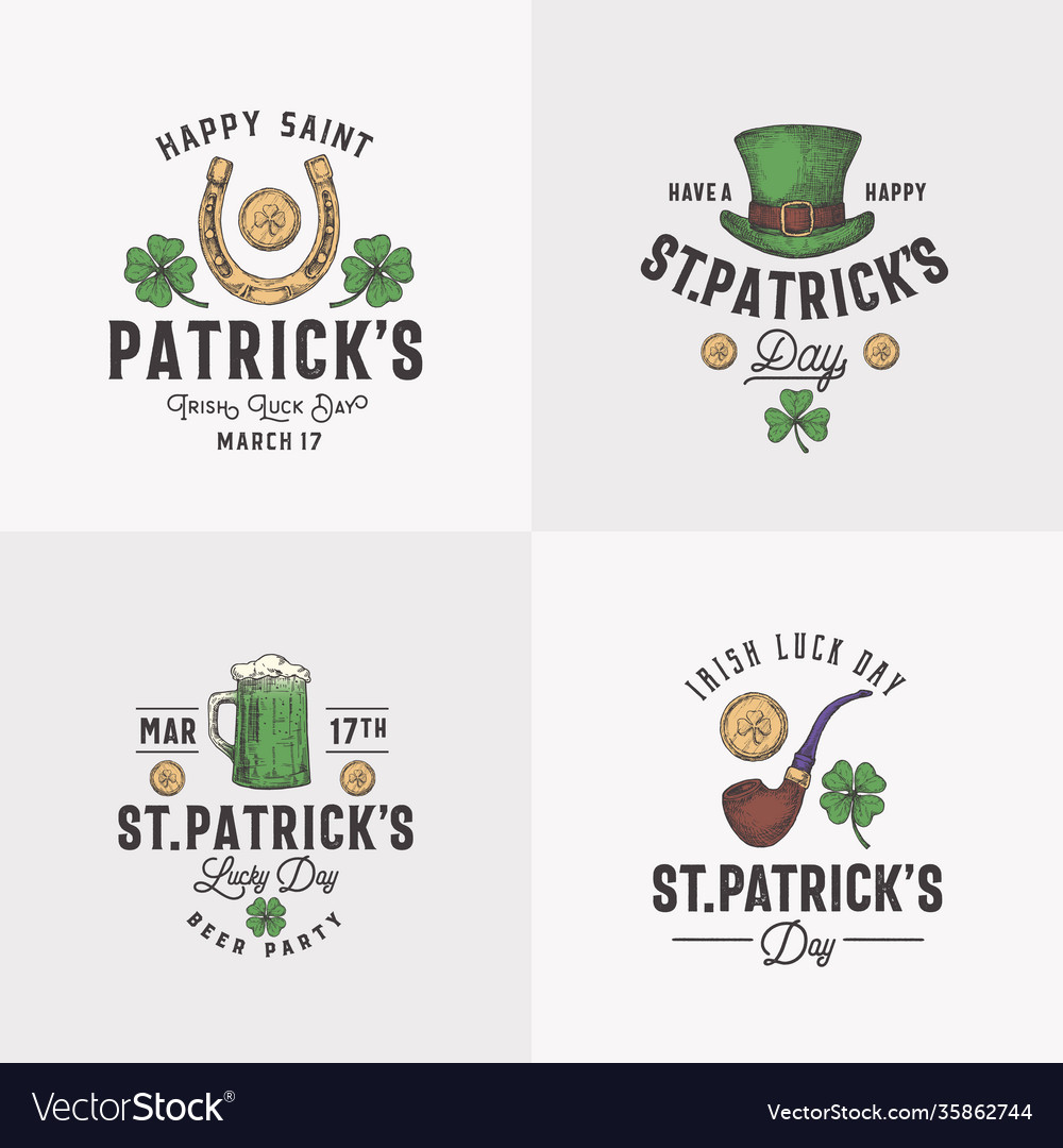 Vintage style saint patricks day logos or labels Vector Image