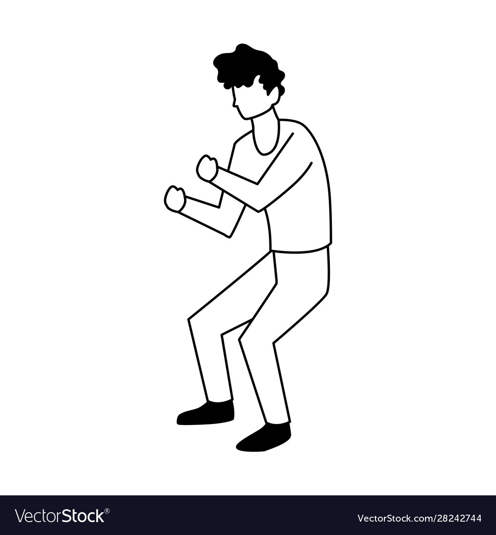 Young man in pose dancing on white background Vector Image