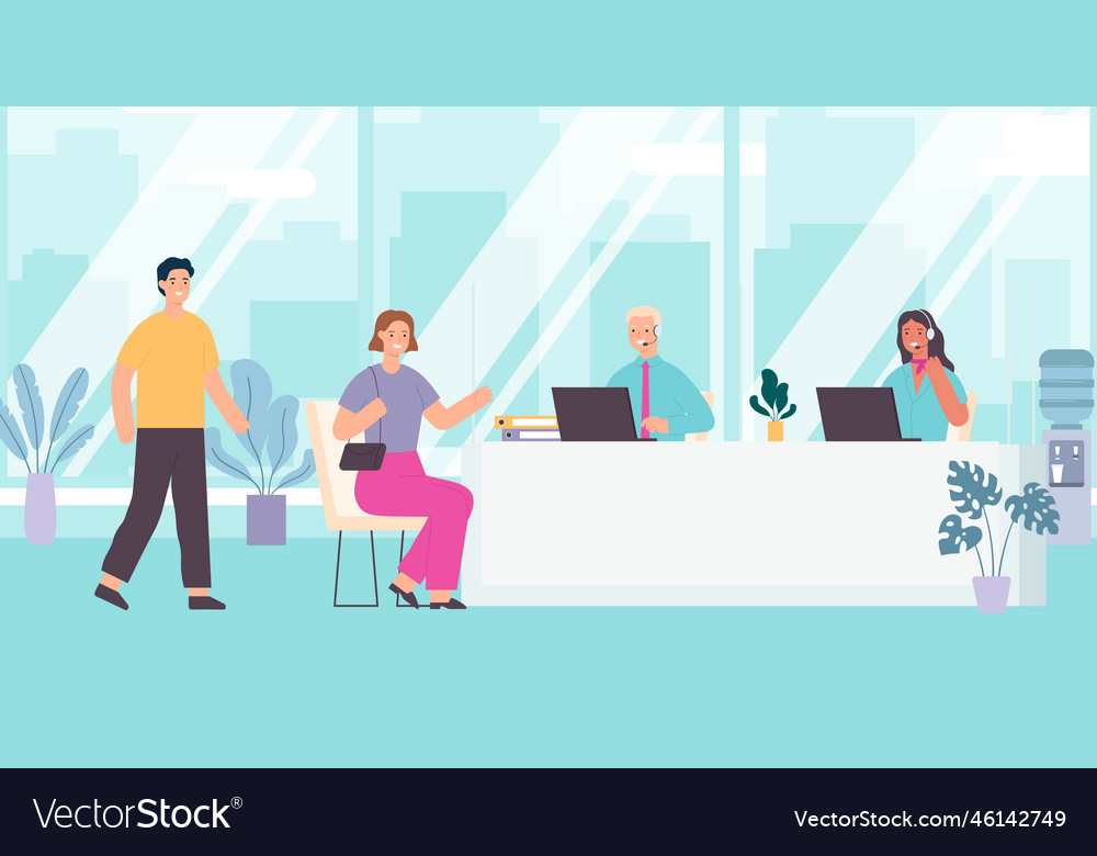 Bank employees and clients banking support and Vector Image