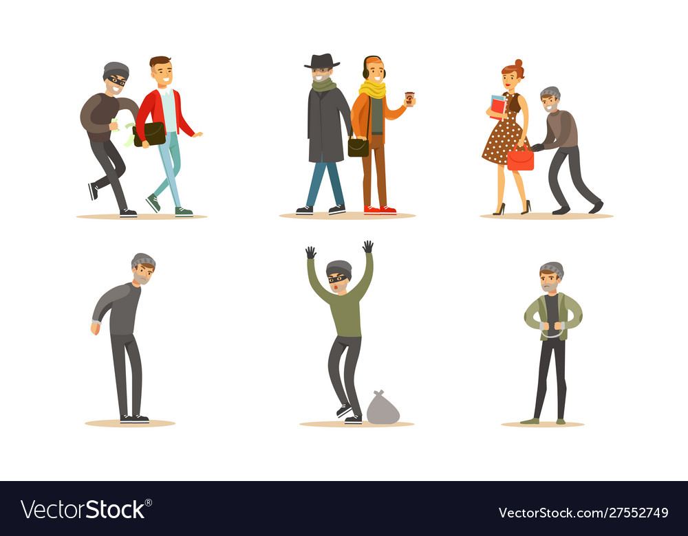 Criminals And Robbers Characters Set Pickpockets Vector Image 5642