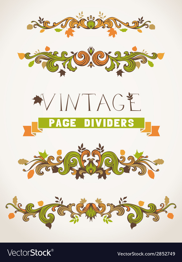 Set of vintage design elements with leaves