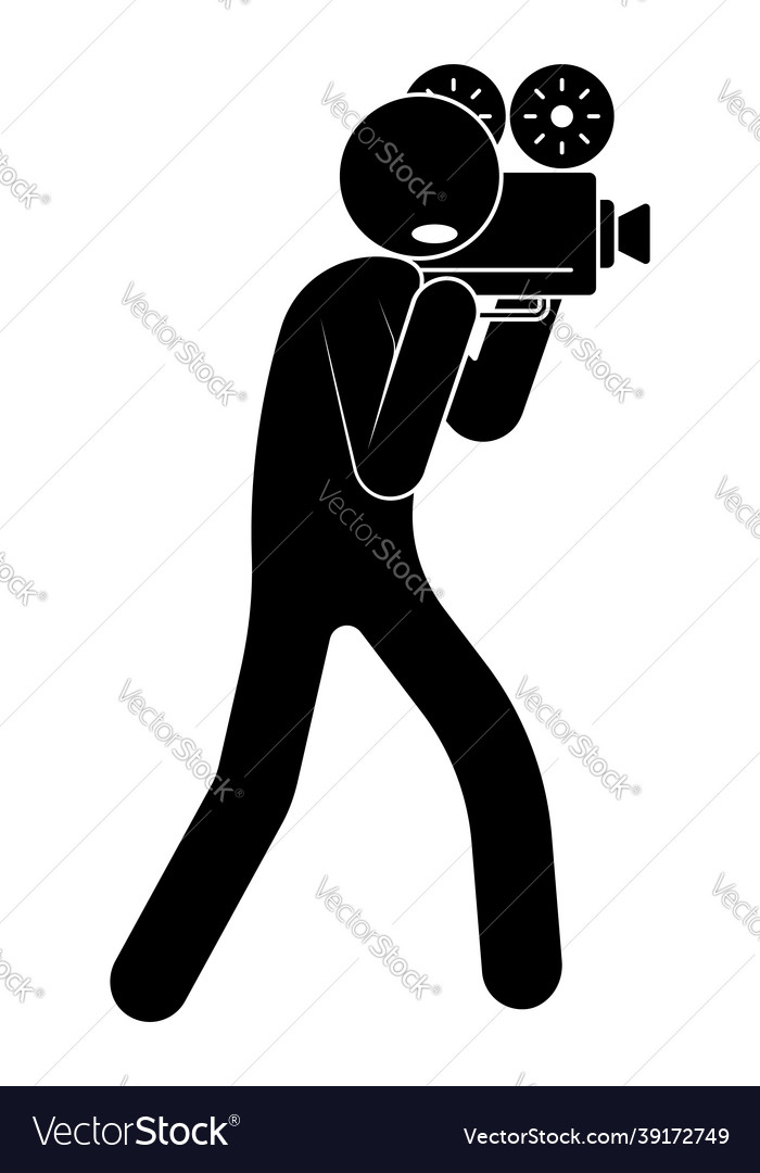 Stick figure man operator with camera world Vector Image