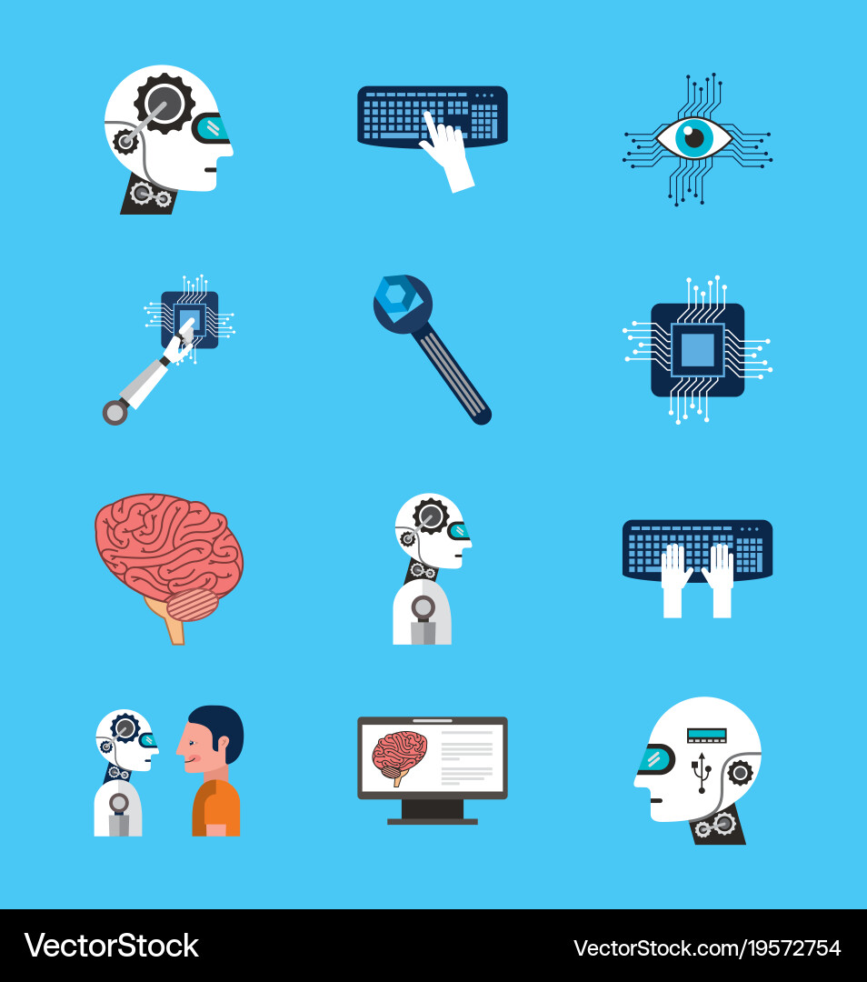 Artificial intelligence icons set technology Vector Image