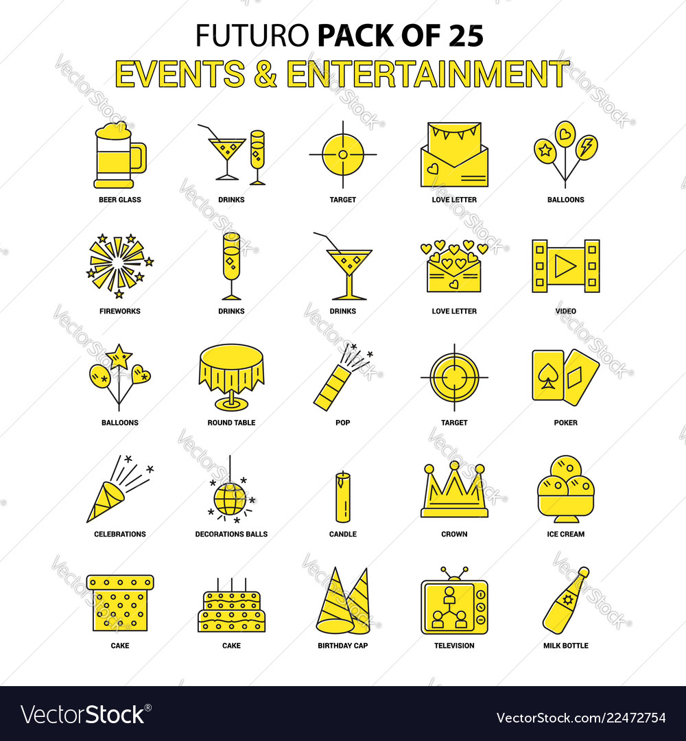 Events and entertainment icon set yellow futuro