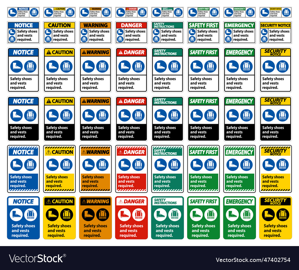 Safety shoes and vest required with ppe symbols Vector Image