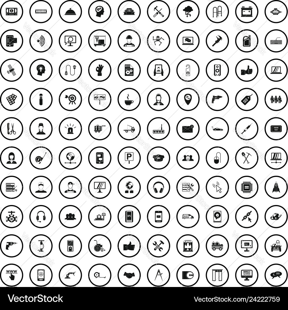 100 support icons set simple style Royalty Free Vector Image