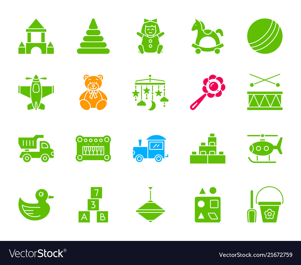 Baby toy color silhouette icons set