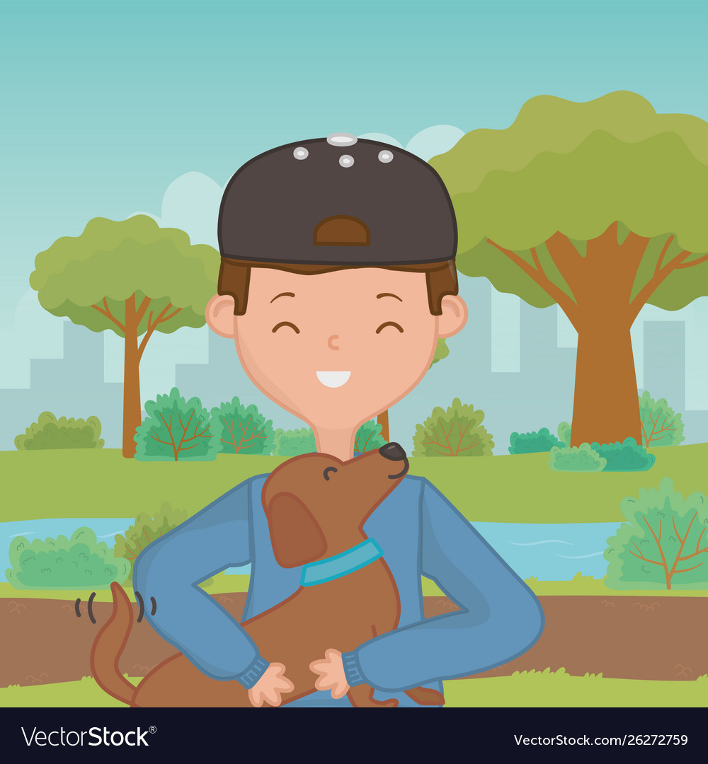 Boy with dog cartoon design