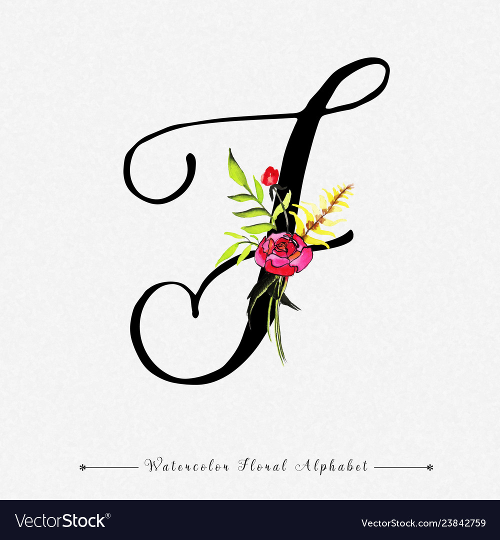 Letter j watercolor floral background Royalty Free Vector