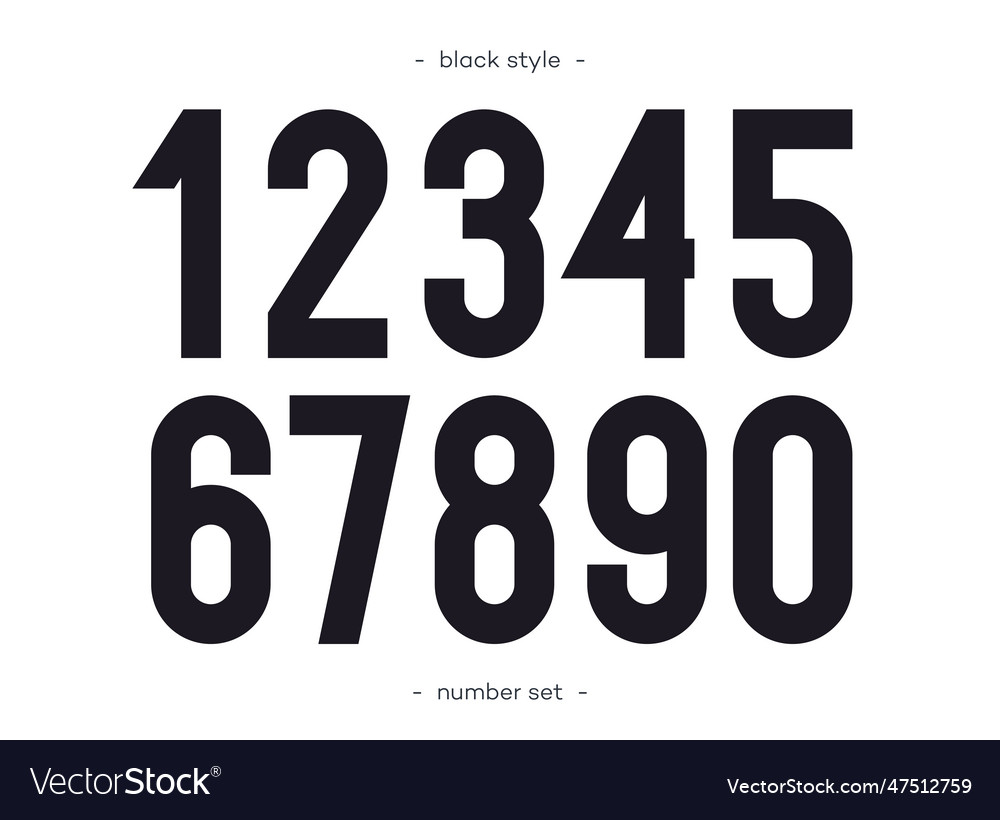Set of numbers bold style black color trendy Vector Image