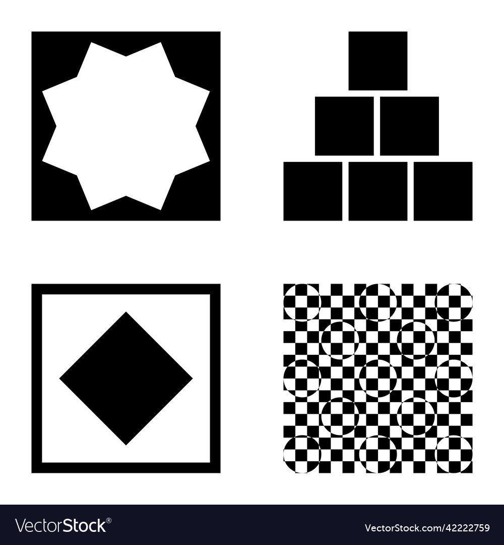 Square2 flat icon set isolated on white background